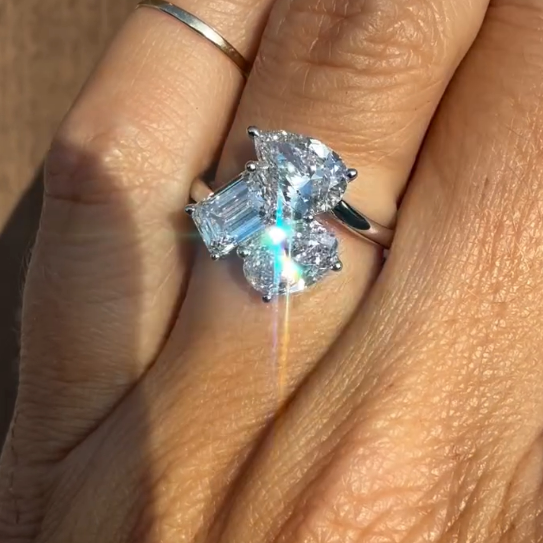 UniqueThree-stone Design White Stone Ring