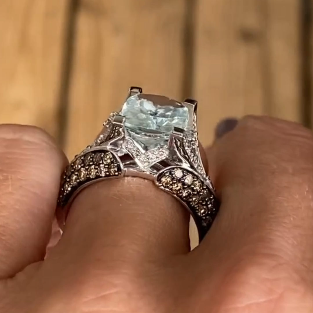 3ct Aquamarine Blue Ring with Chocolate Color Stone