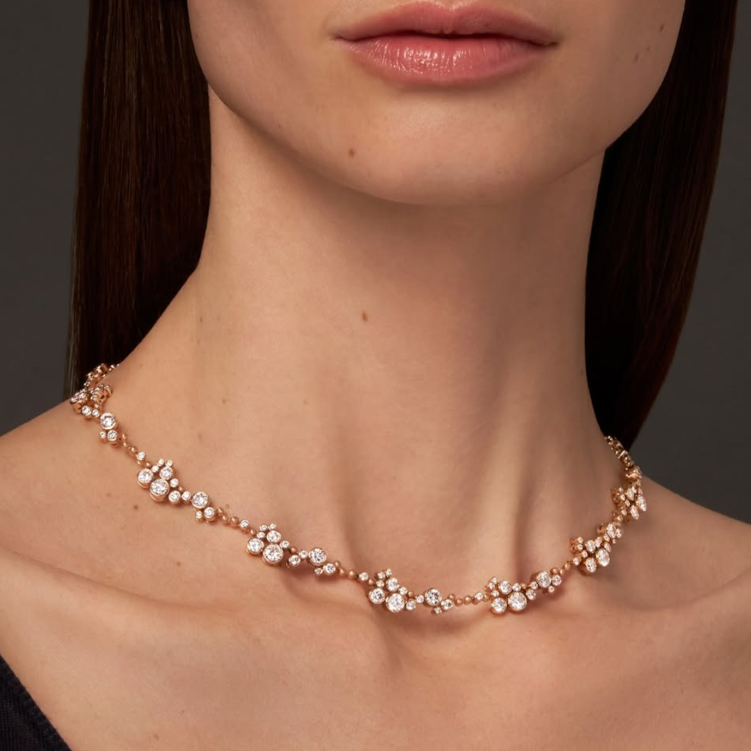 Vibrant Rose Gold White Stone Petillant Statement Collar Necklace