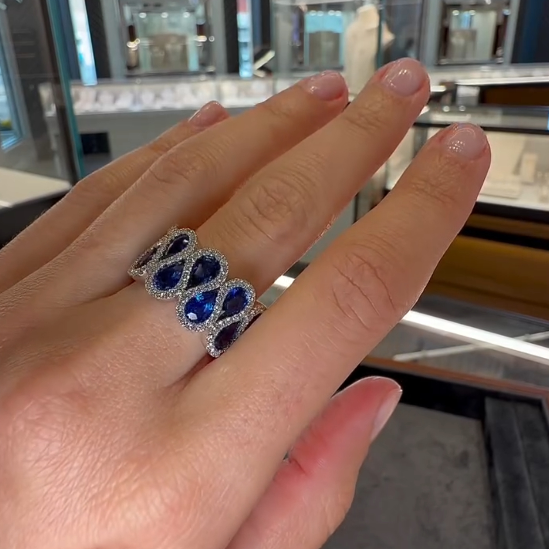 6.75ctw Pear-shape Blue Sapphire Half Eternity Ring