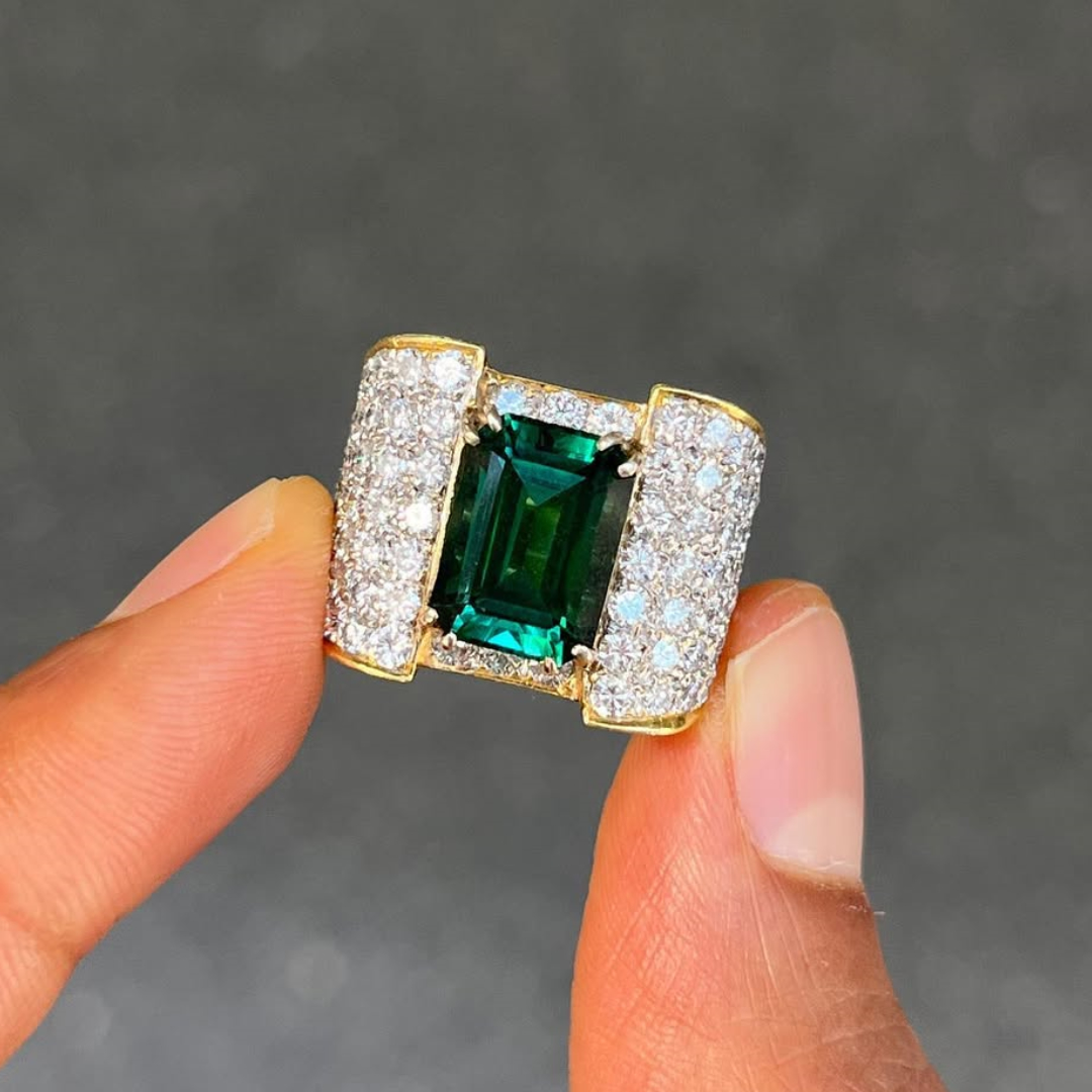 Pave Set 4ct Emerald Ring for Men