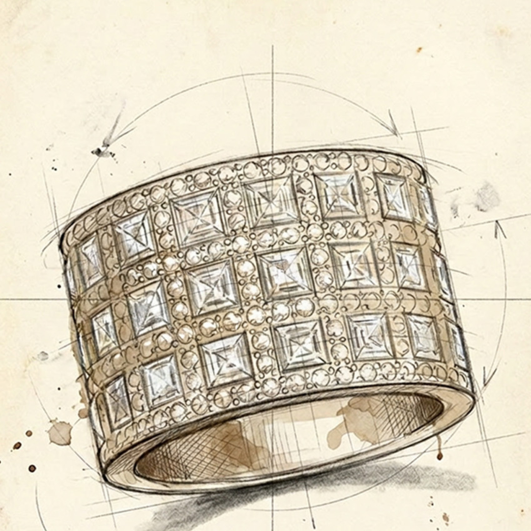 11.75ctw Three-row White Stone Cigar Band Ring
