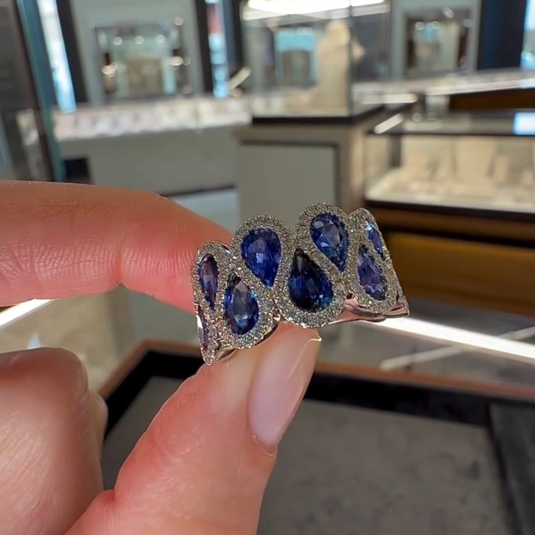 6.75ctw Pear-shape Blue Sapphire Half Eternity Ring