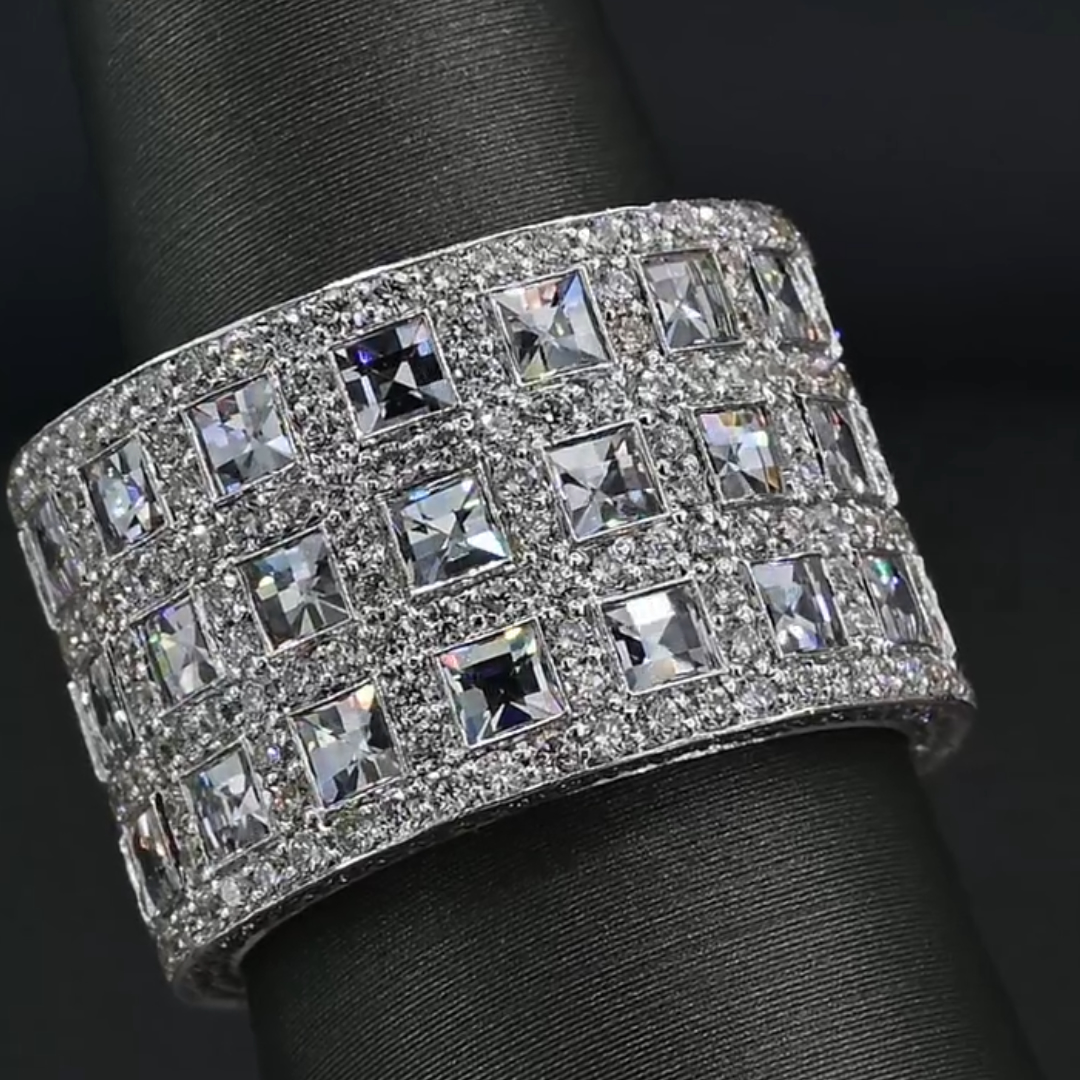 11.75ctw Three-row White Stone Cigar Band Ring