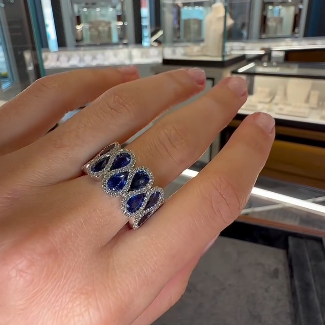 6.75ctw Pear-shape Blue Sapphire Half Eternity Ring