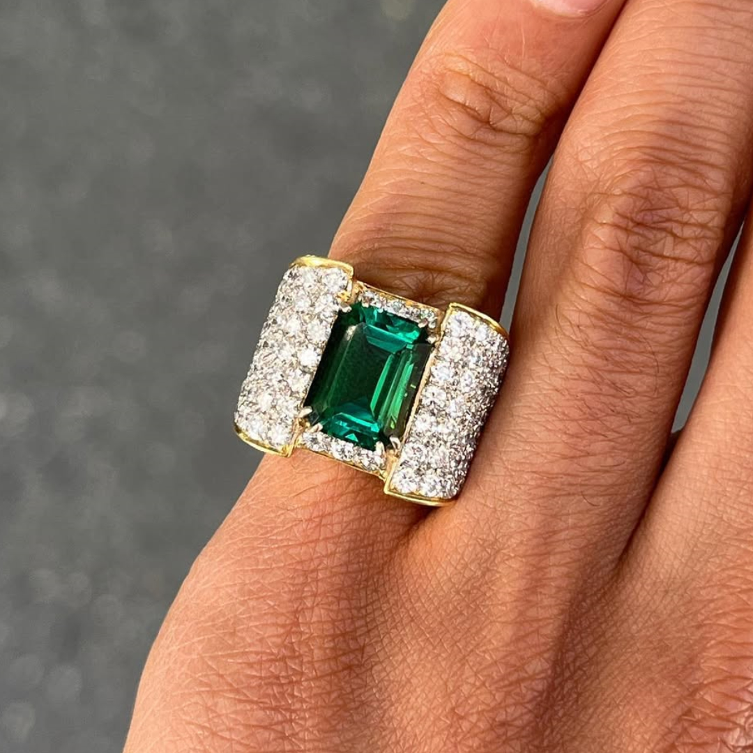 Pave Set 4ct Emerald Ring for Men
