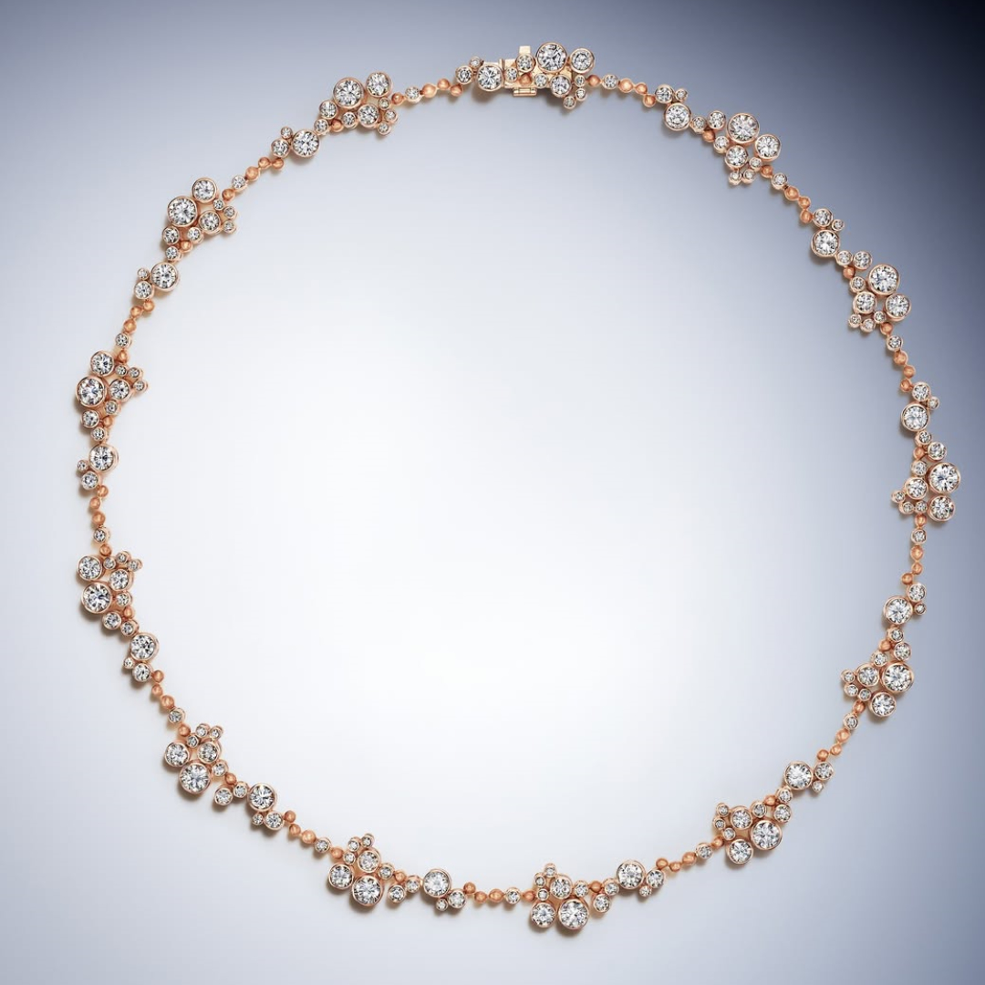 Vibrant Rose Gold White Stone Petillant Statement Collar Necklace