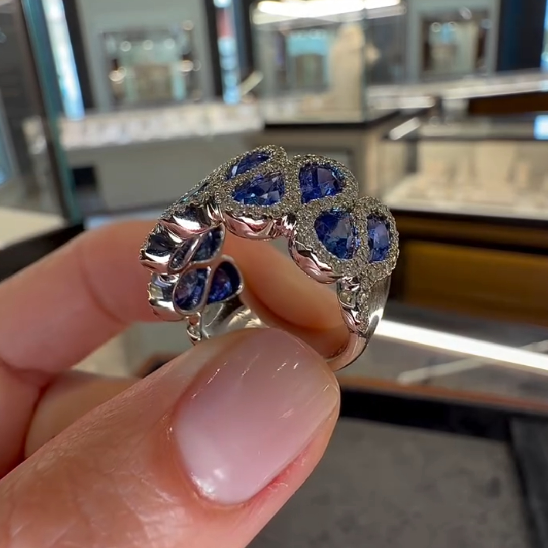 6.75ctw Pear-shape Blue Sapphire Half Eternity Ring