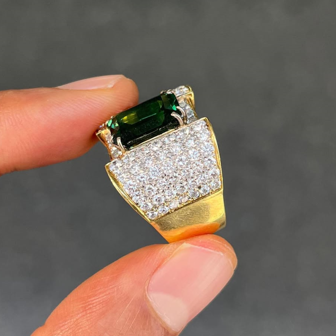 Pave Set 4ct Emerald Ring for Men