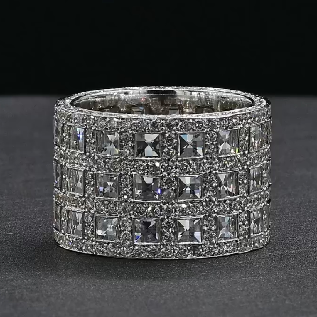 11.75ctw Three-row White Stone Cigar Band Ring
