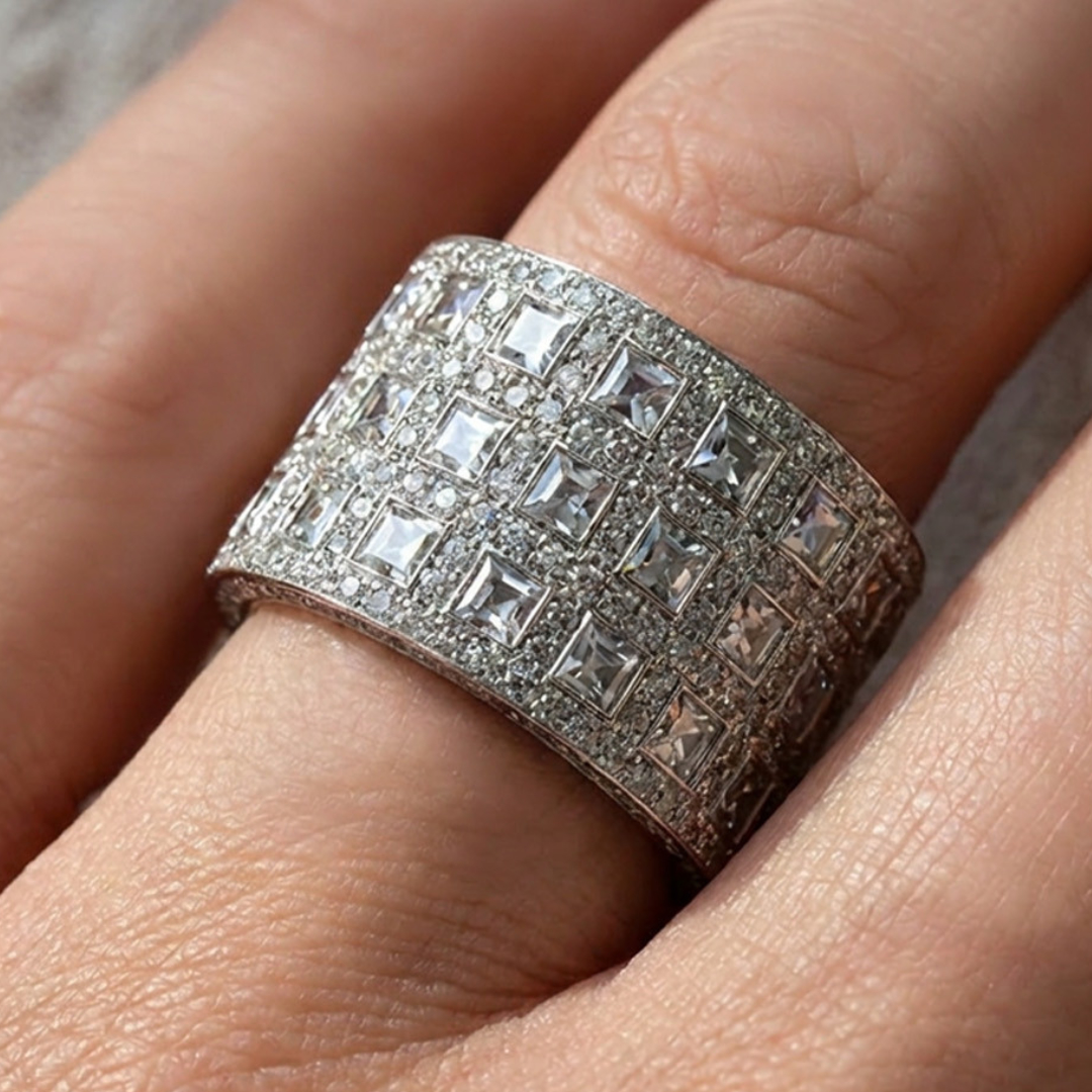 11.75ctw Three-row White Stone Cigar Band Ring
