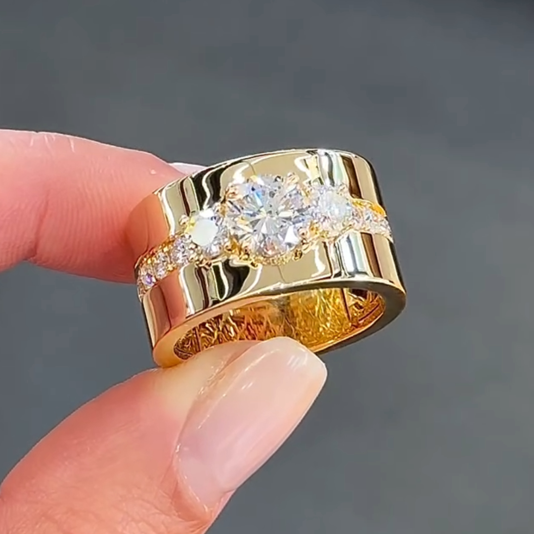 1.5ct Round Cut White Stone Men's Ring in Gold Tone