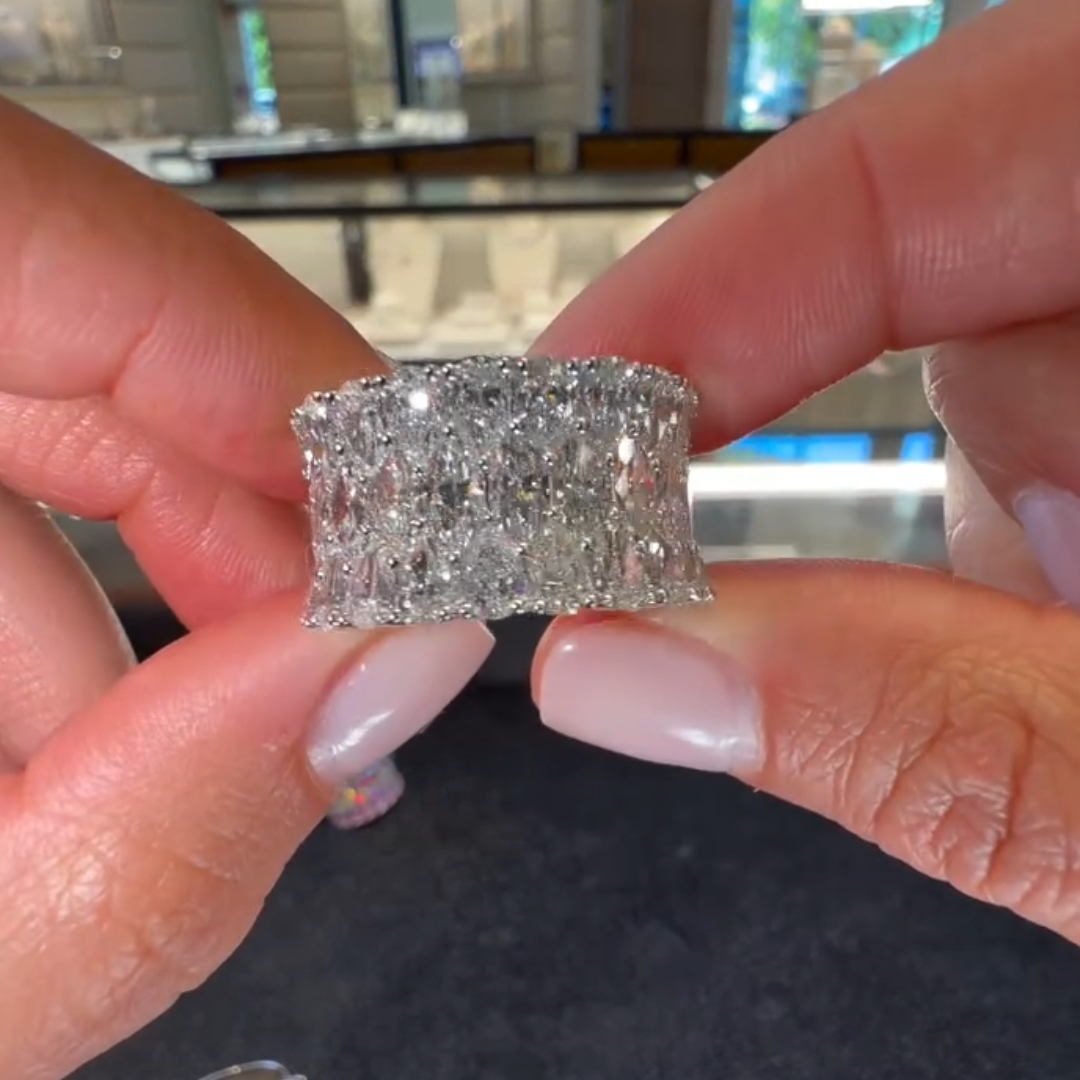 6.79ctw Three-row Design Pear& Marquise Cut Half Eternity Ring
