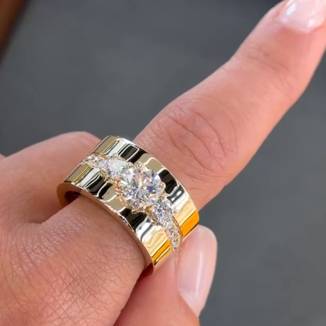 1.5ct Round Cut White Stone Men's Ring in Gold Tone