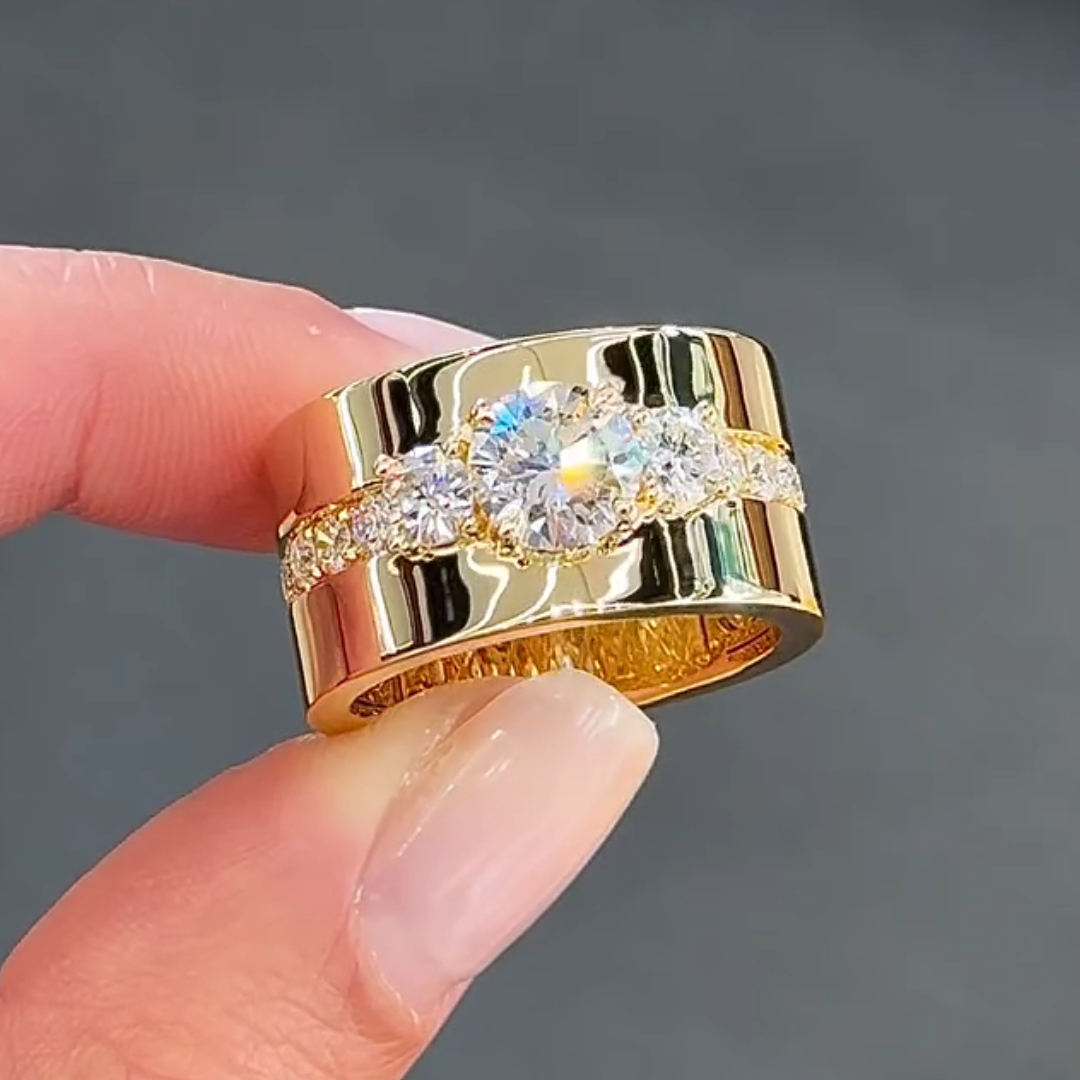 1.5ct Round Cut White Stone Men's Ring in Gold Tone