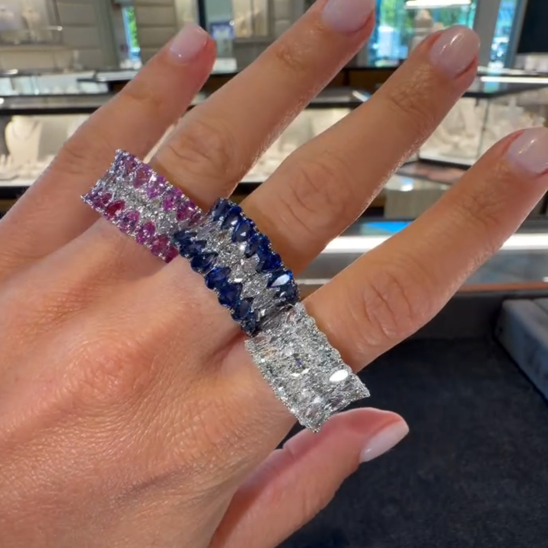 6.79ctw Three-row Design Pear& Marquise Cut Half Eternity Ring