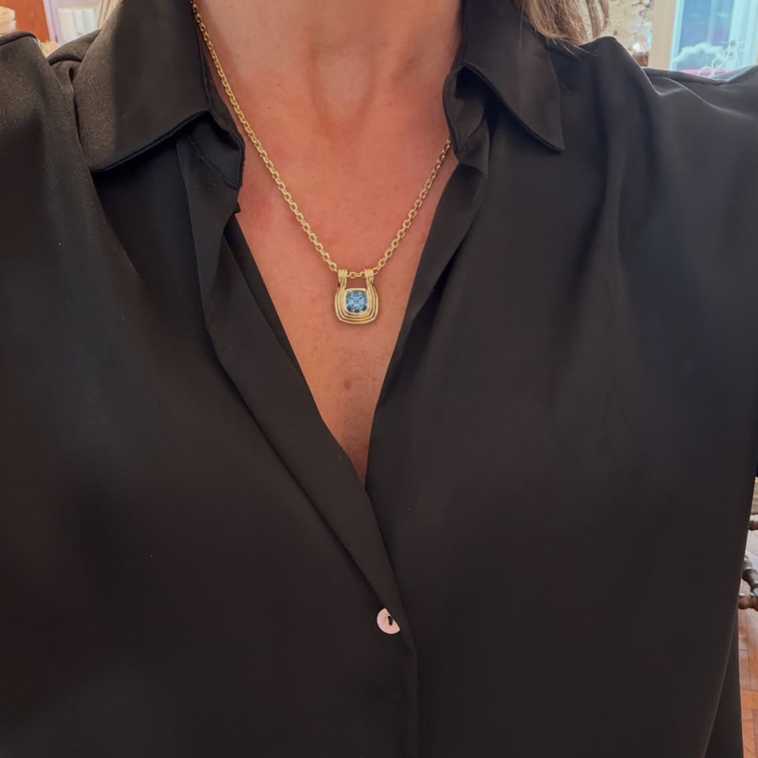  3ct Aquamarine Necklaces in Yellow Gold Box Chain