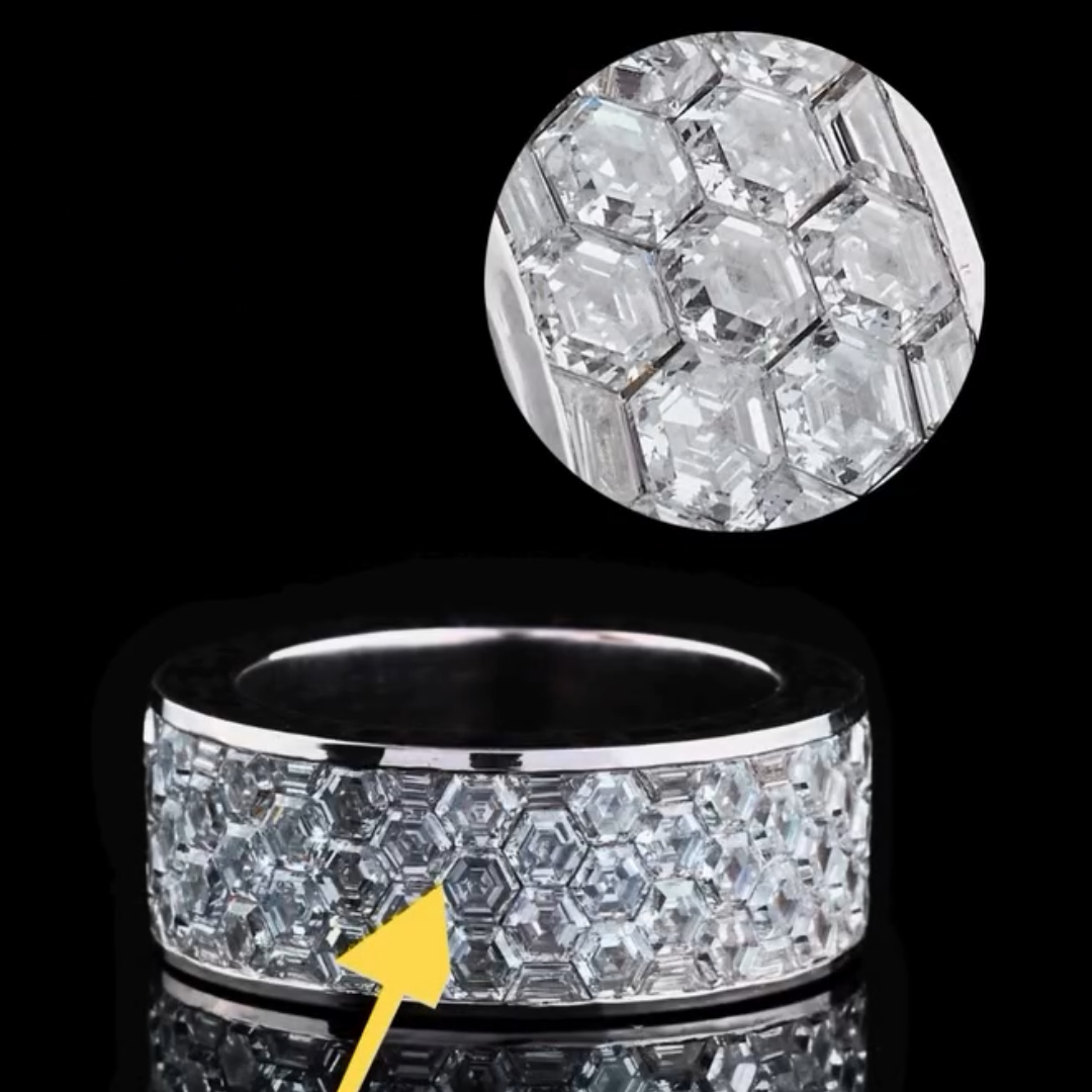 Invisible Setting Hexagon White Stone Wedding Band 