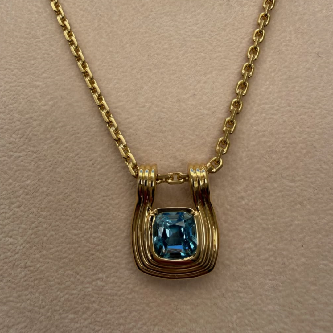  3ct Aquamarine Necklaces in Yellow Gold Box Chain