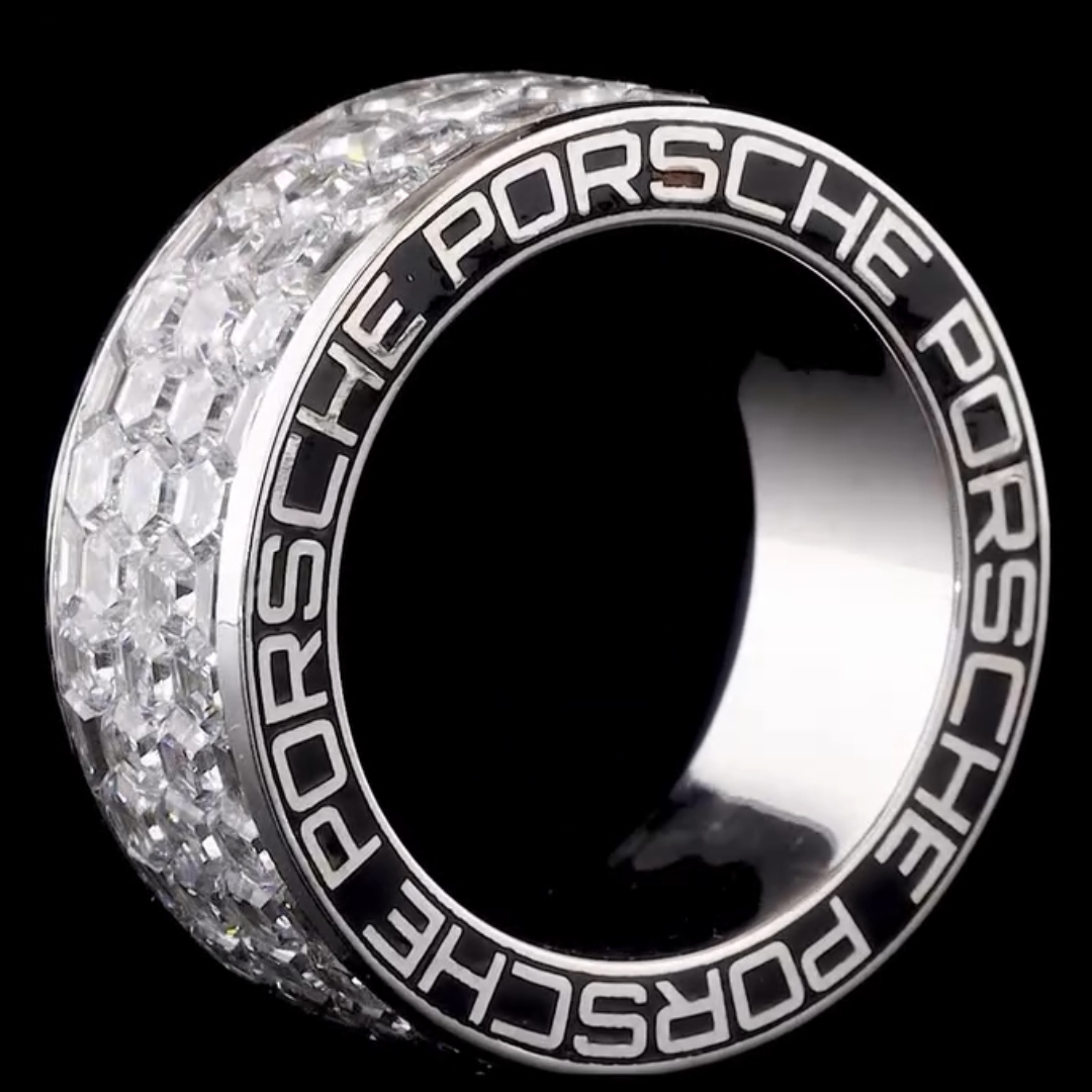 Invisible Setting Hexagon White Stone Wedding Band 