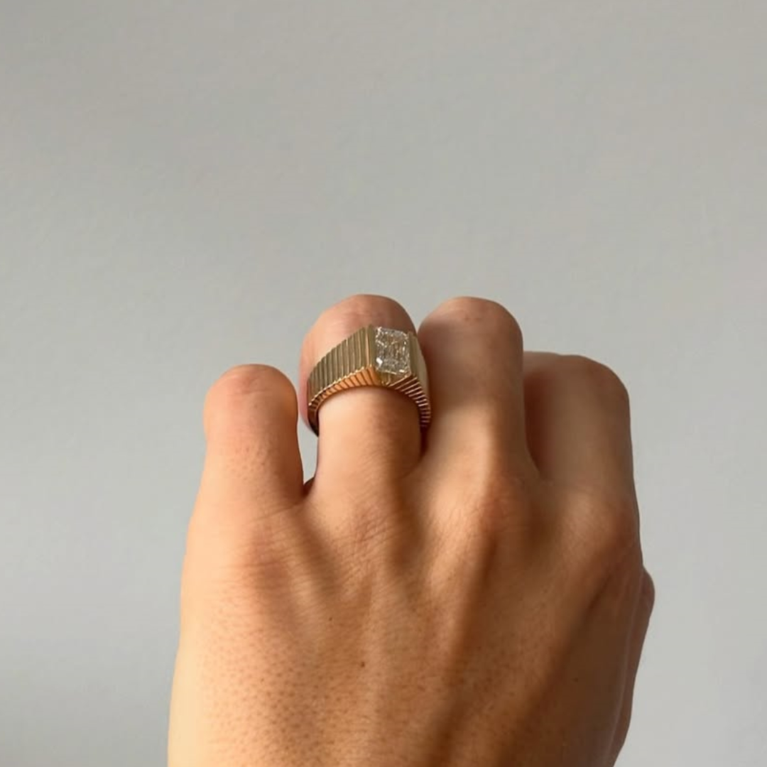 Fashion 12 Step Design Emerald Cut White Stone Ring