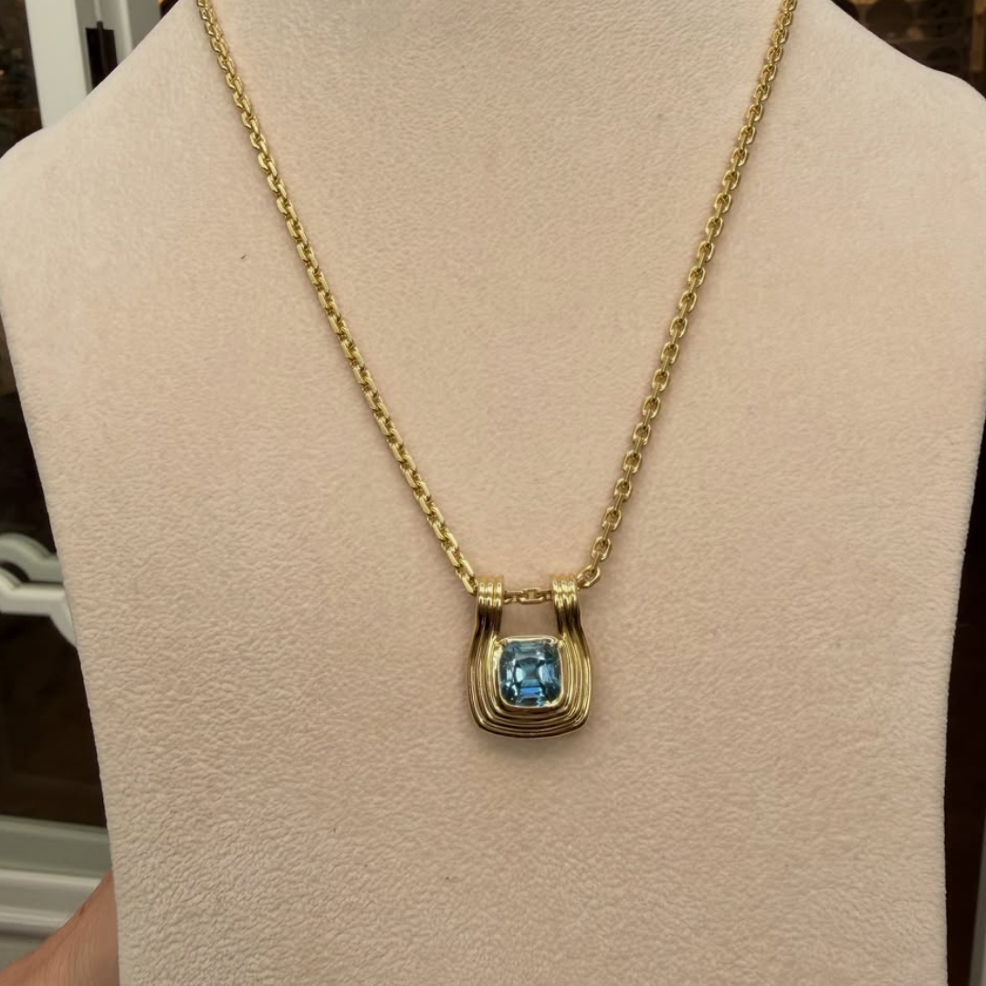  3ct Aquamarine Necklaces in Yellow Gold Box Chain
