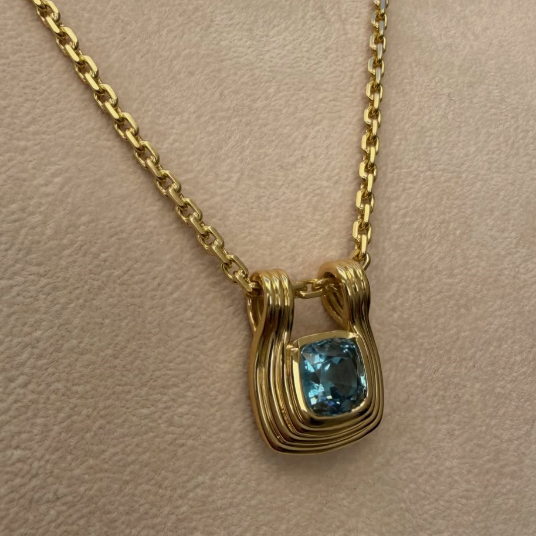  3ct Aquamarine Necklaces in Yellow Gold Box Chain