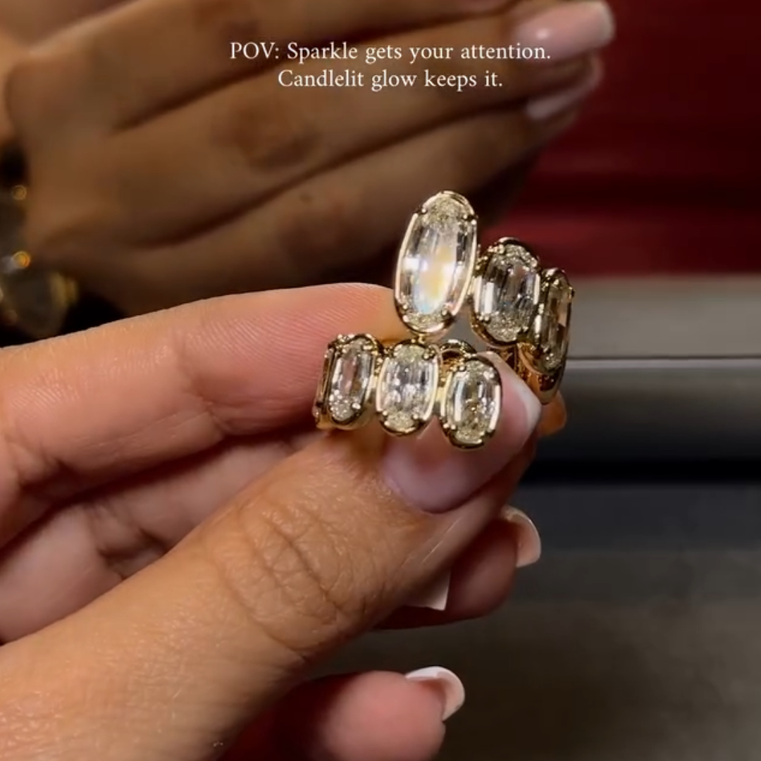 Bypass Design Oval Cut White Stone Ring