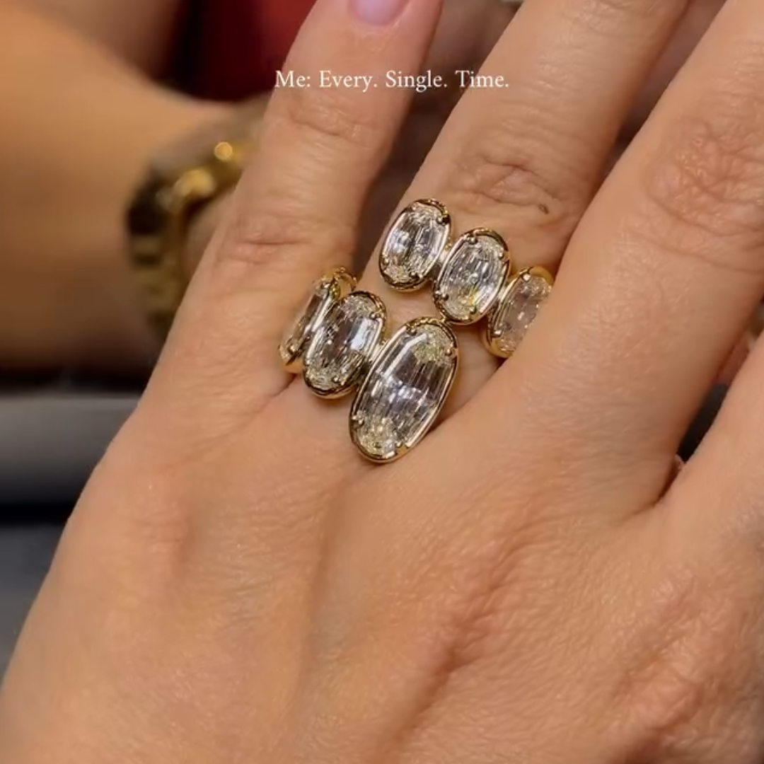 Bypass Design Oval Cut White Stone Ring