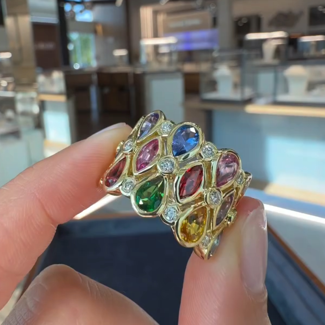 7.95ctw Pear & Marquise Cut Rainbow Eternity Ring