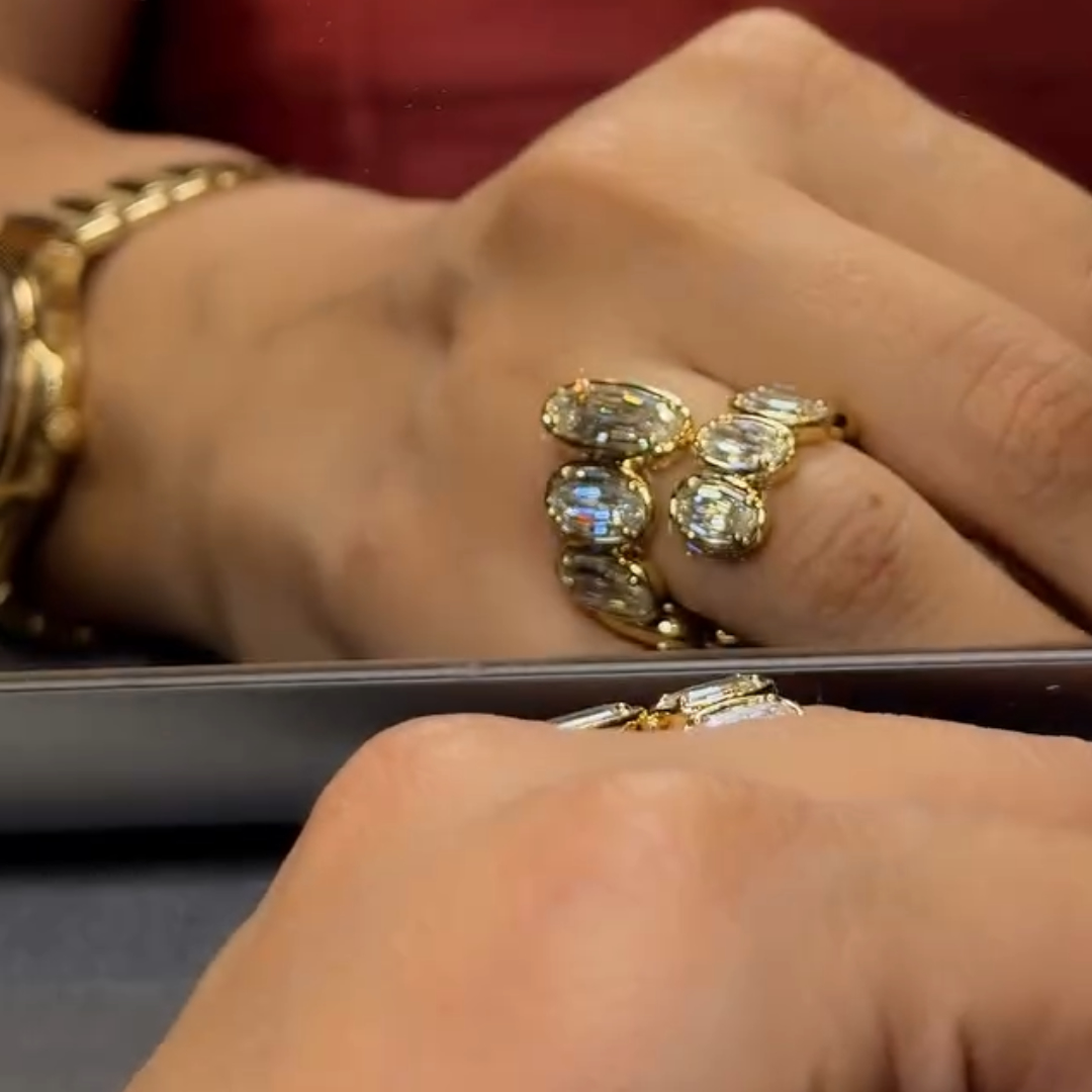 Bypass Design Oval Cut White Stone Ring