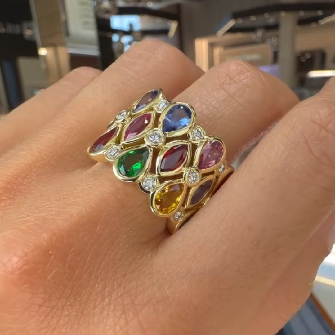 7.95ctw Pear & Marquise Cut Rainbow Eternity Ring