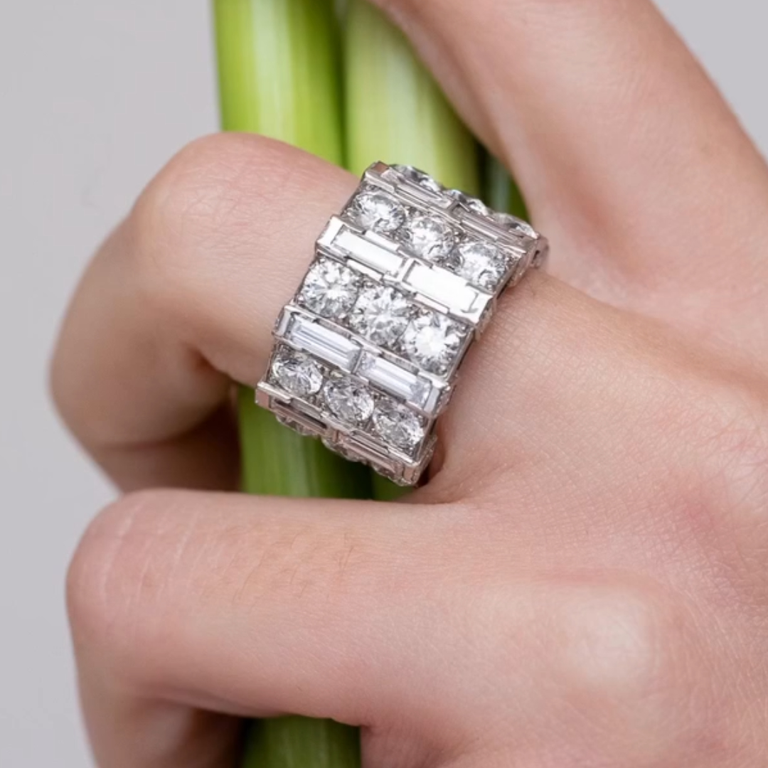 11.95ctw Multi-cut Three-row White Stone Ring