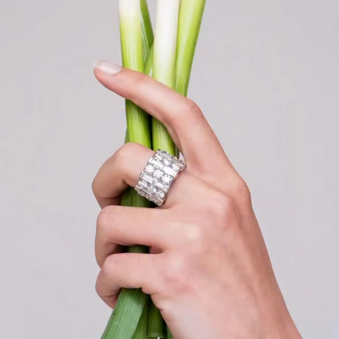 11.95ctw Multi-cut Three-row White Stone Ring
