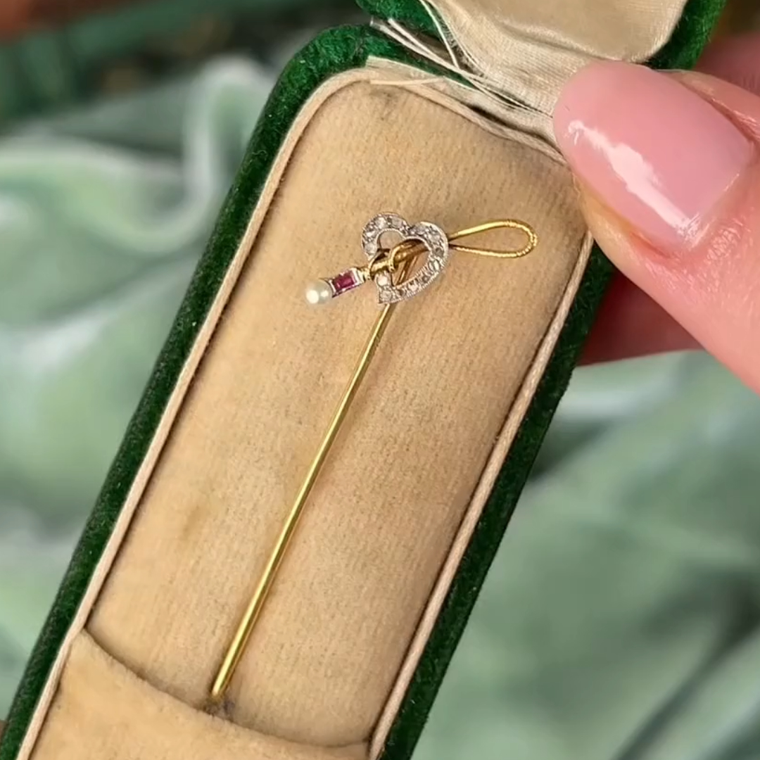 Antique Heart and Riding Crop Stickpin 