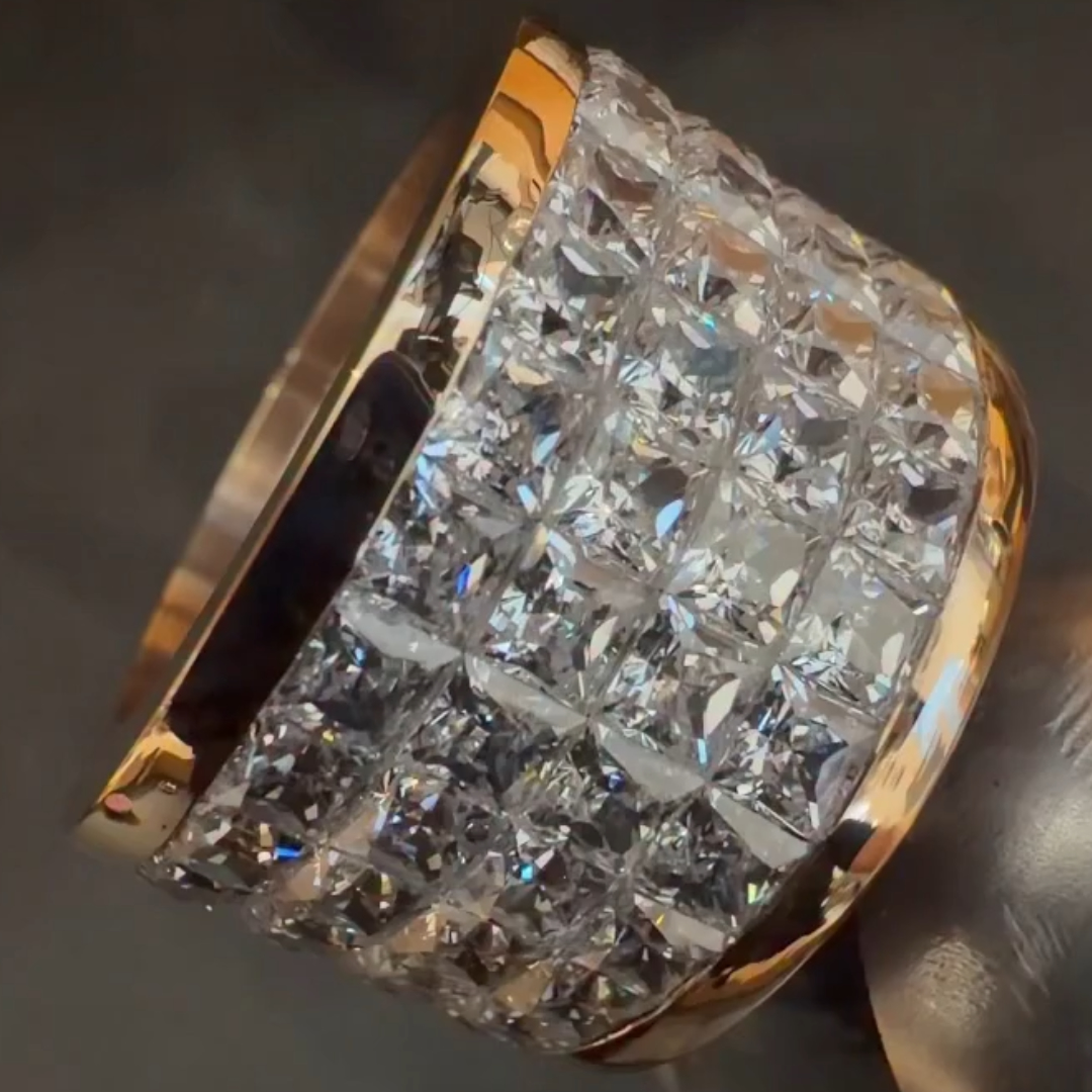 8.75ctw Invisibile Setting Four-row Princess Cut White Stone Wedding Band