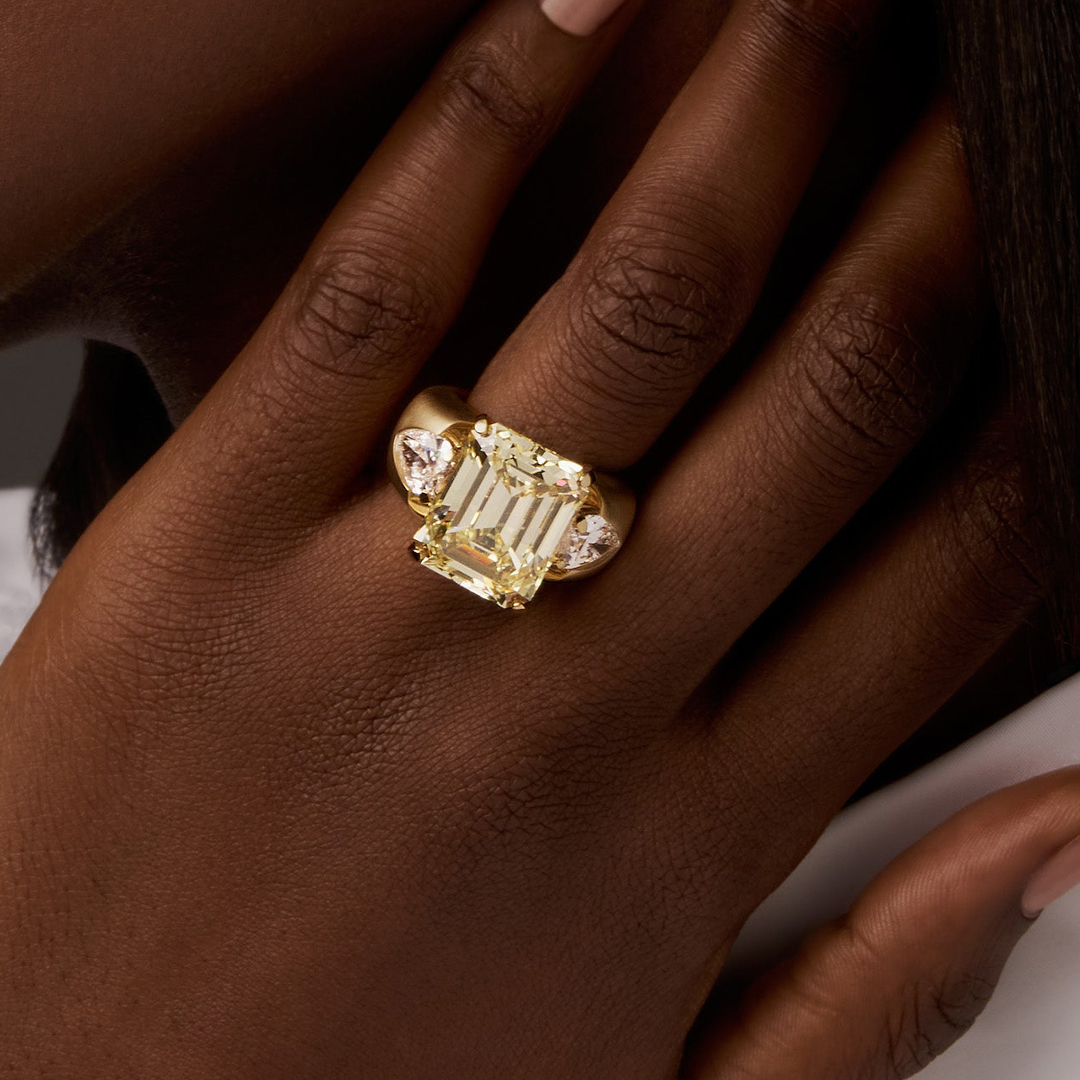 14.27ct Three-stone Design Fancy Yellow Stone Ring