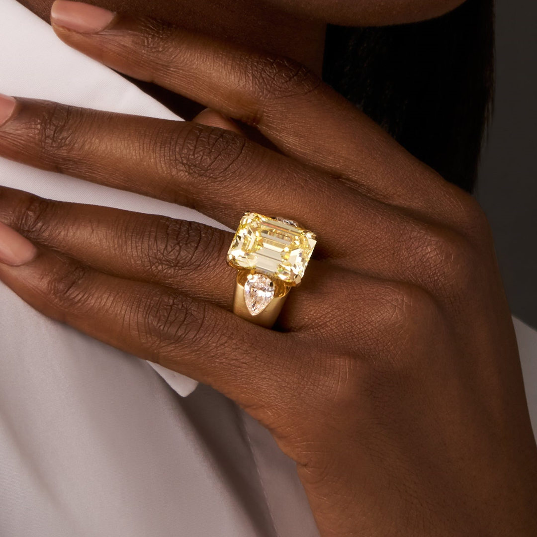 14.27ct Three-stone Design Fancy Yellow Stone Ring