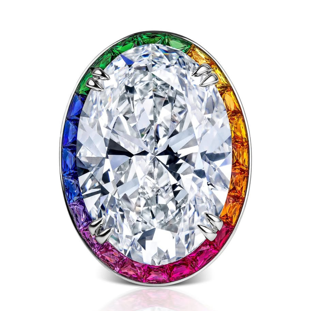 10ct Rainbow Halo Oval Stone Ring