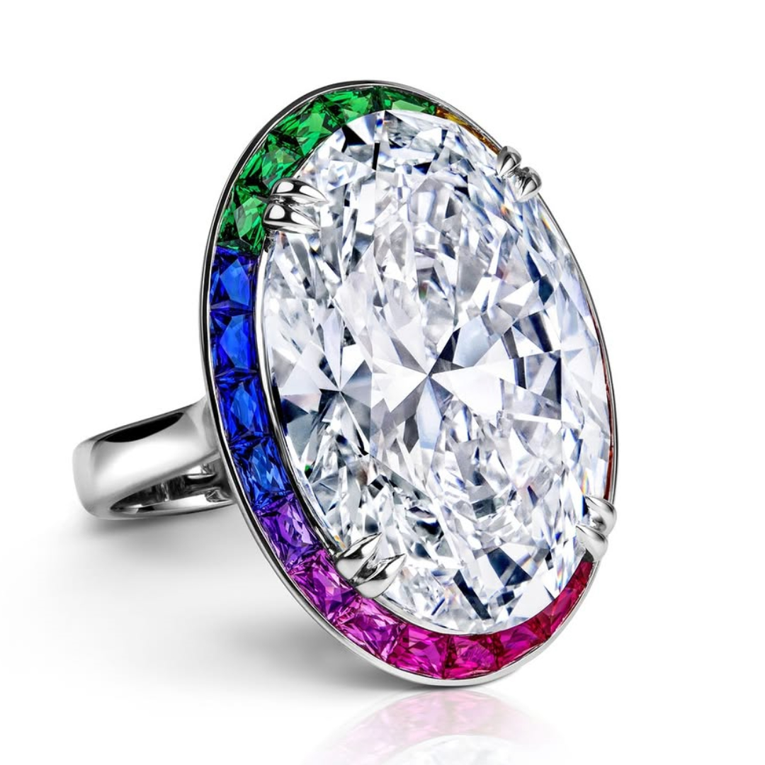 10ct Rainbow Halo Oval Stone Ring