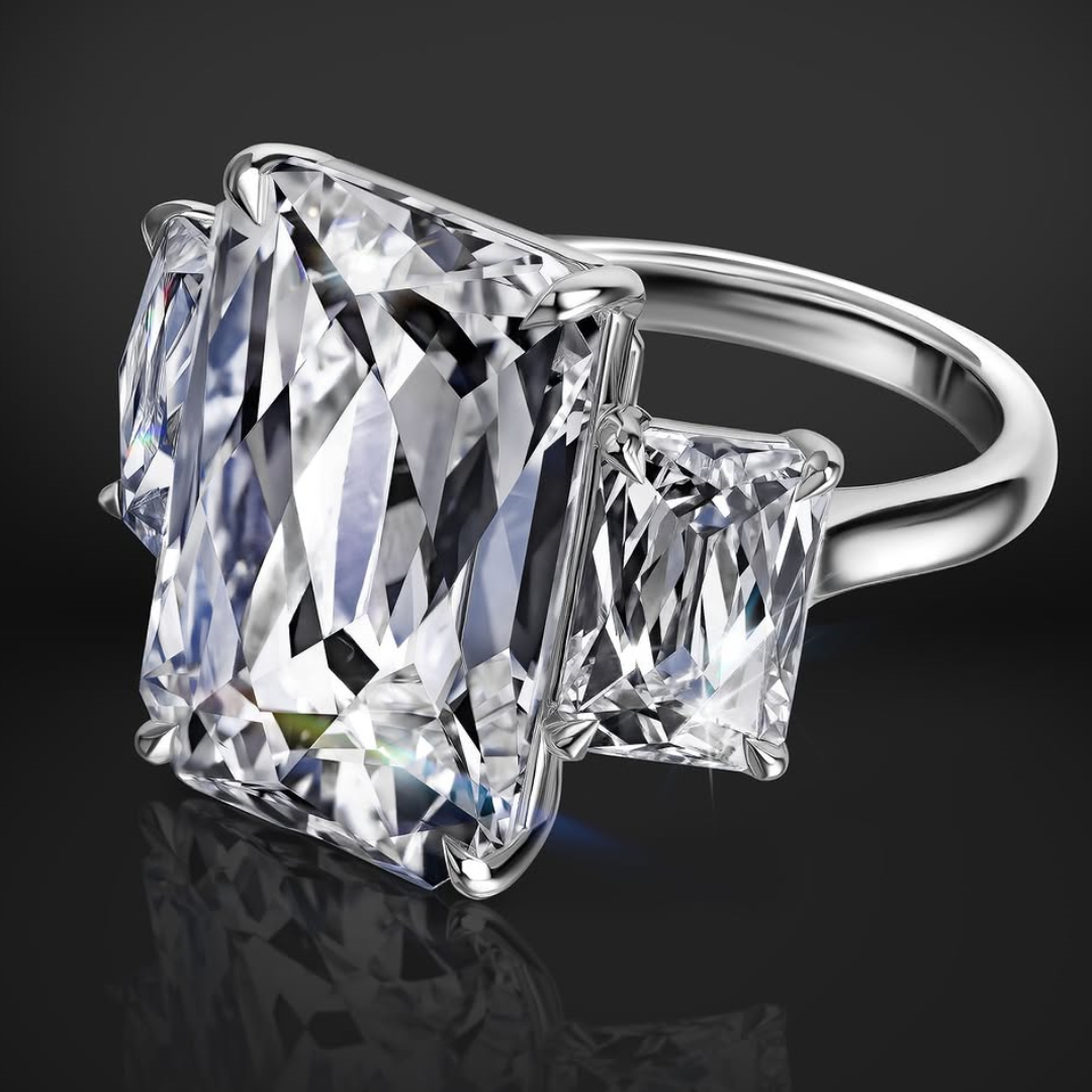 10ct Three-stone Design  Radiant Cut  White Stone Ring