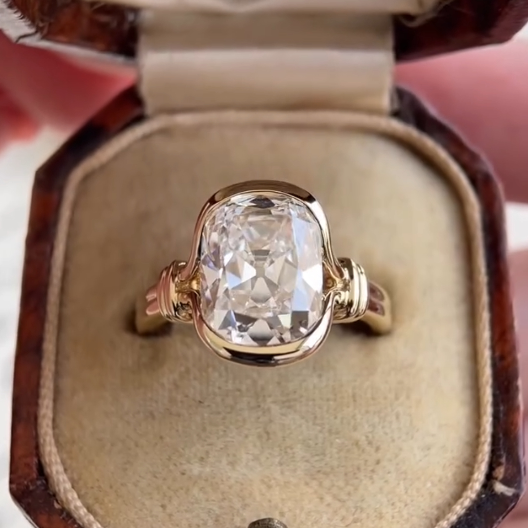 Knot Design 4.35ct Old Mine Cushion Ring