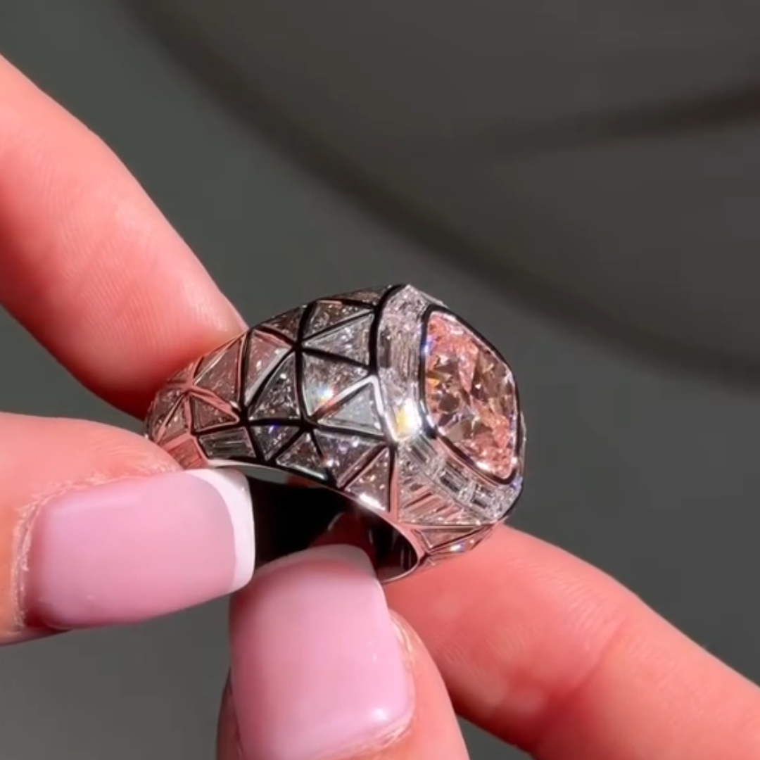 5ct Pink Stone Ring in Hip Hop Style