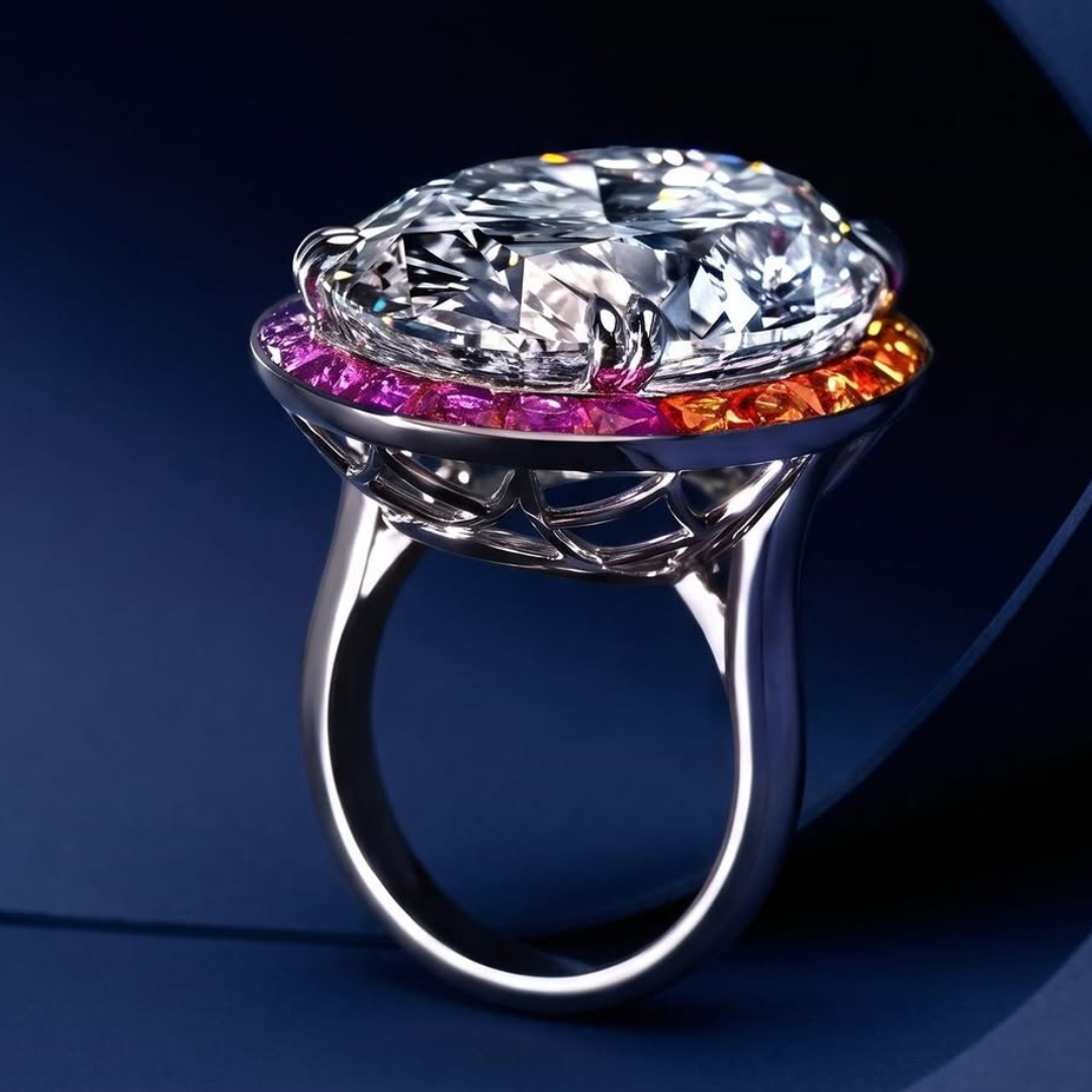 10ct Rainbow Halo Oval Stone Ring