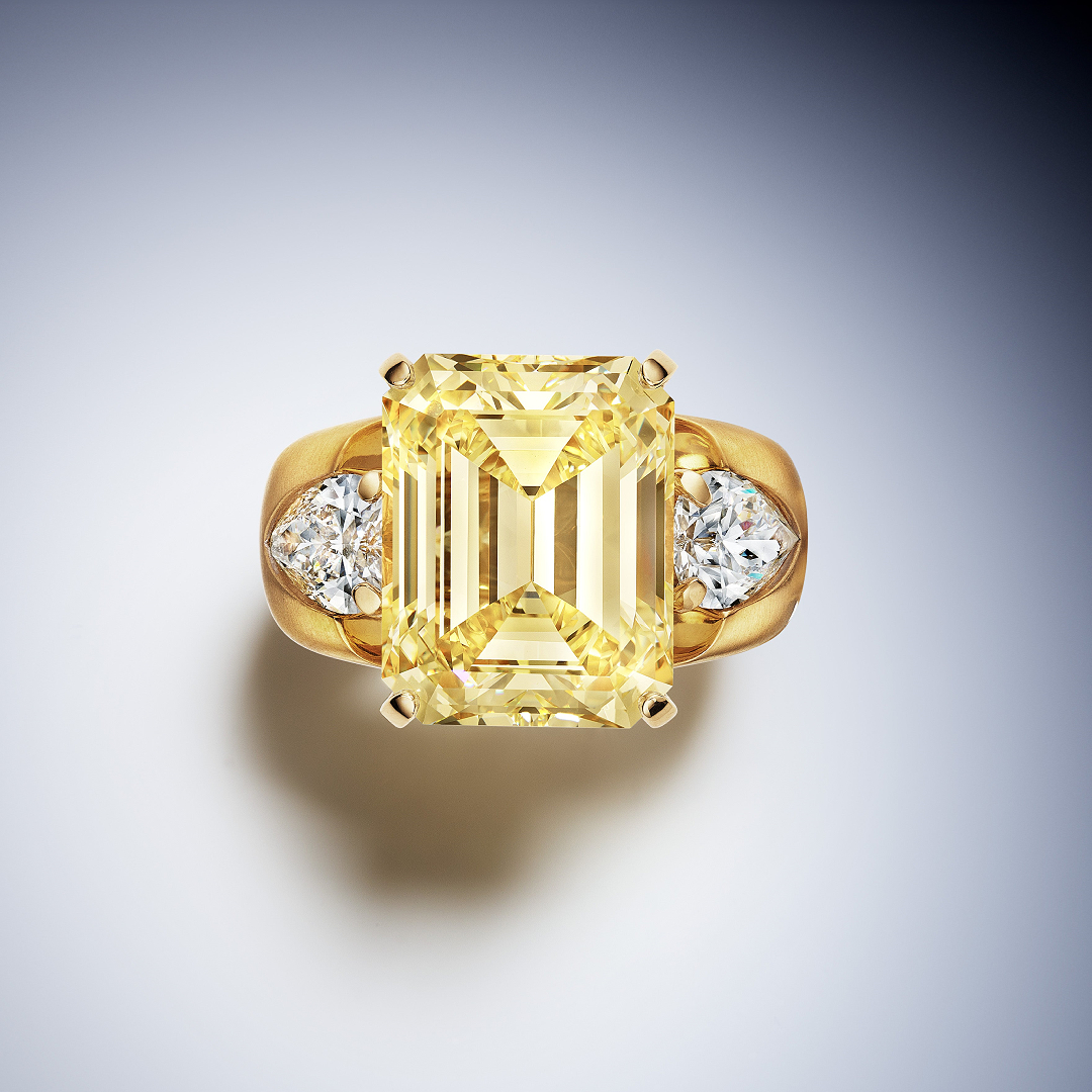 14.27ct Three-stone Design Fancy Yellow Stone Ring