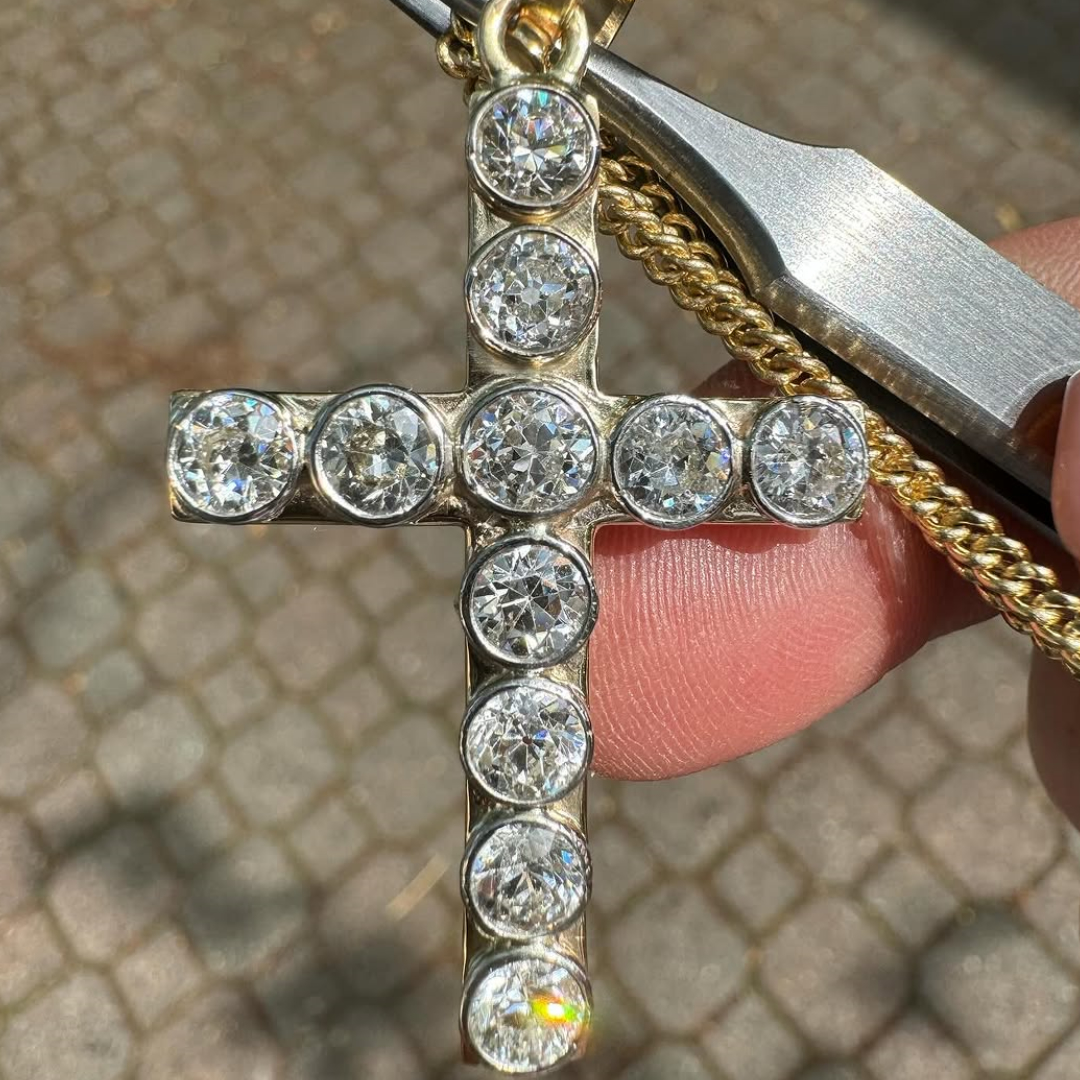 Antique 4.62ctw Old European Cut Cross Pendant Necklace 