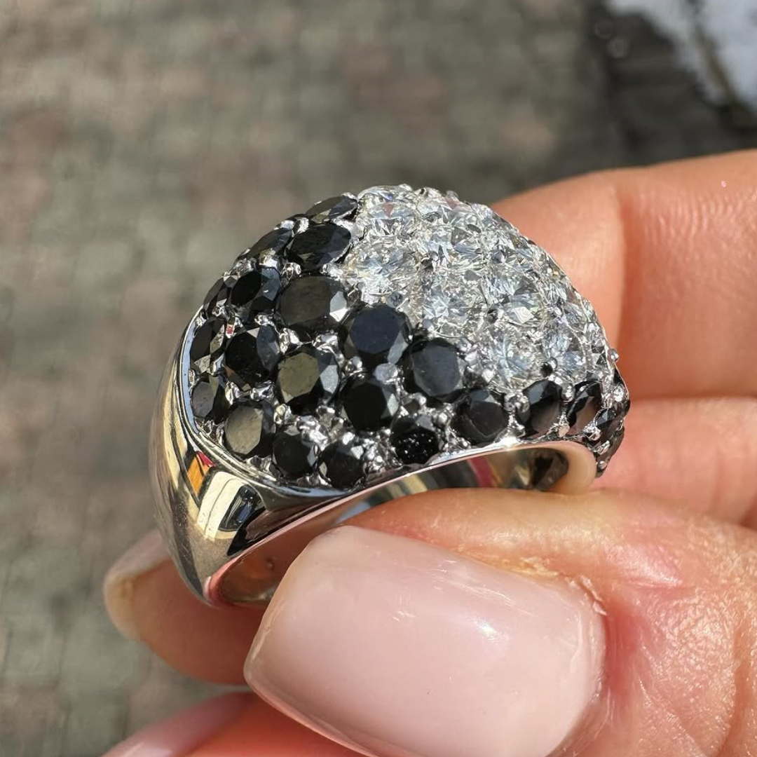 5.65ctw Black & White Stone Bombe Cocktail Ring