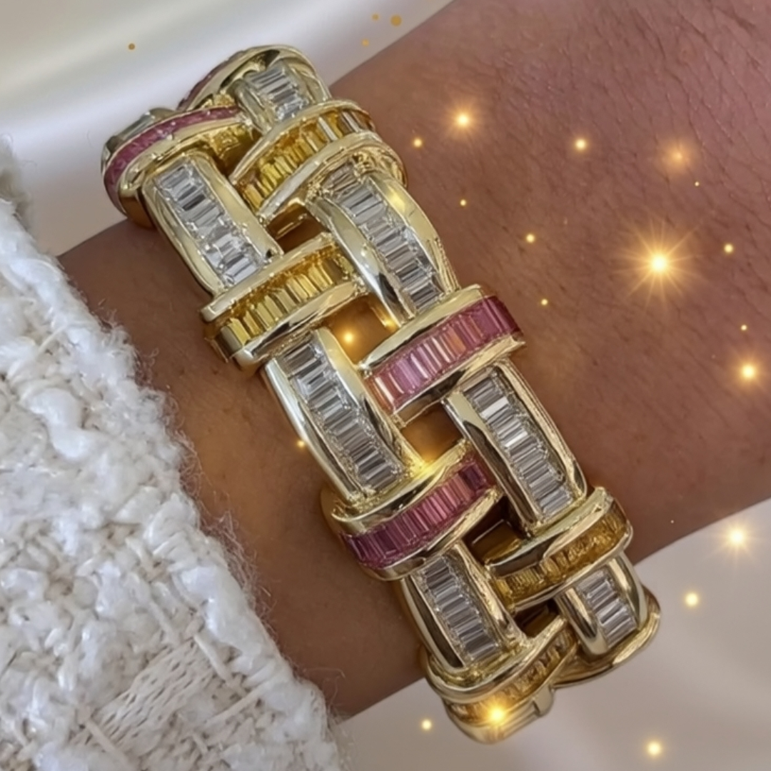 12.30CT Sapphire And Emerald Wide 18 Karat Bracelet