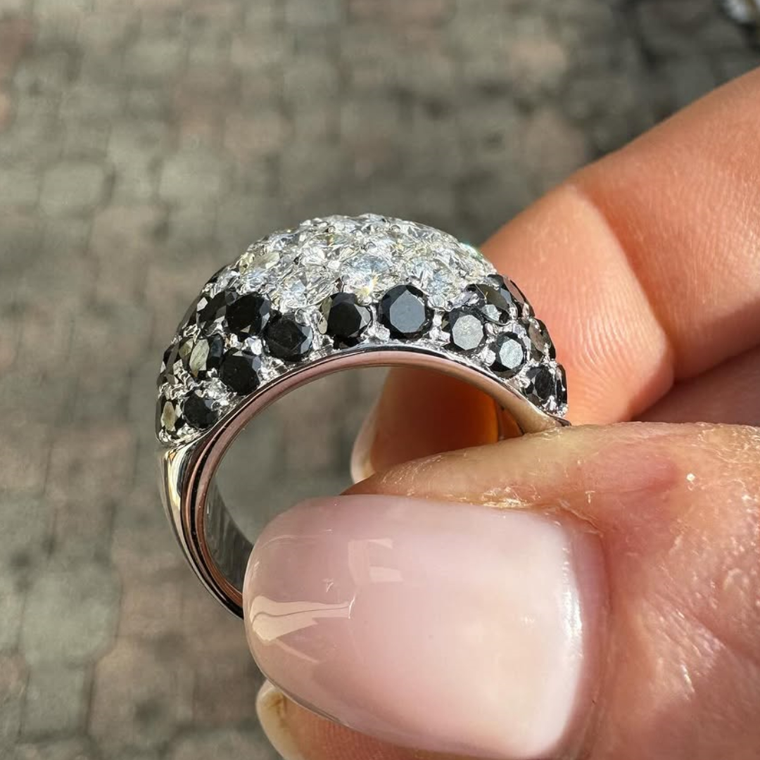 5.65ctw Black & White Stone Bombe Cocktail Ring