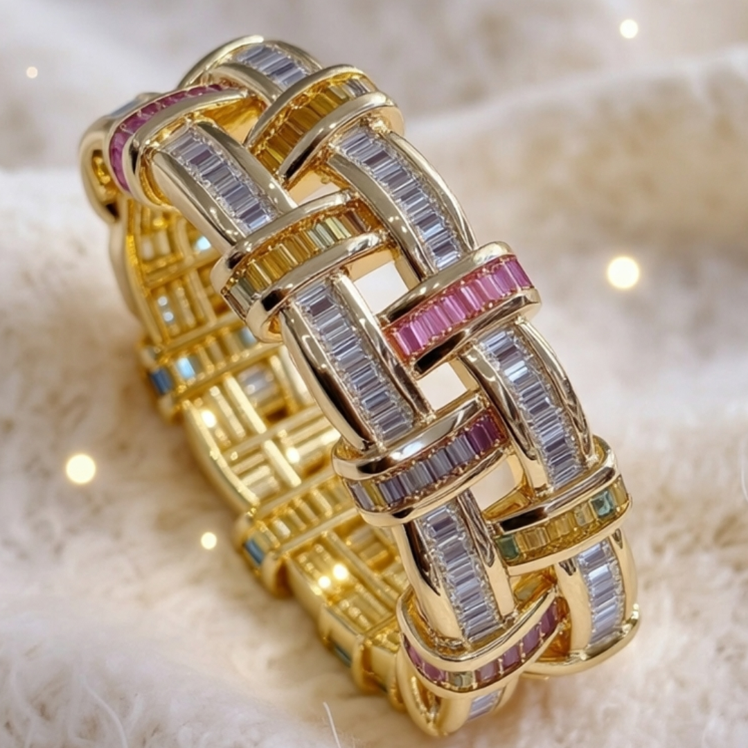 12.30CT Sapphire And Emerald Wide 18 Karat Bracelet